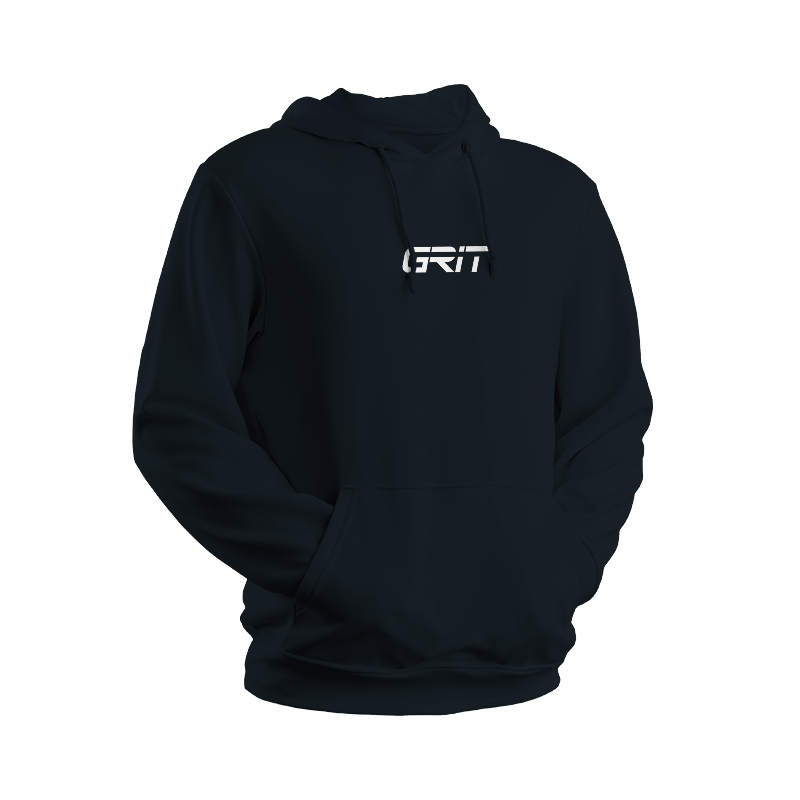 Navy hoodie with white GRIT logo in centre of chest