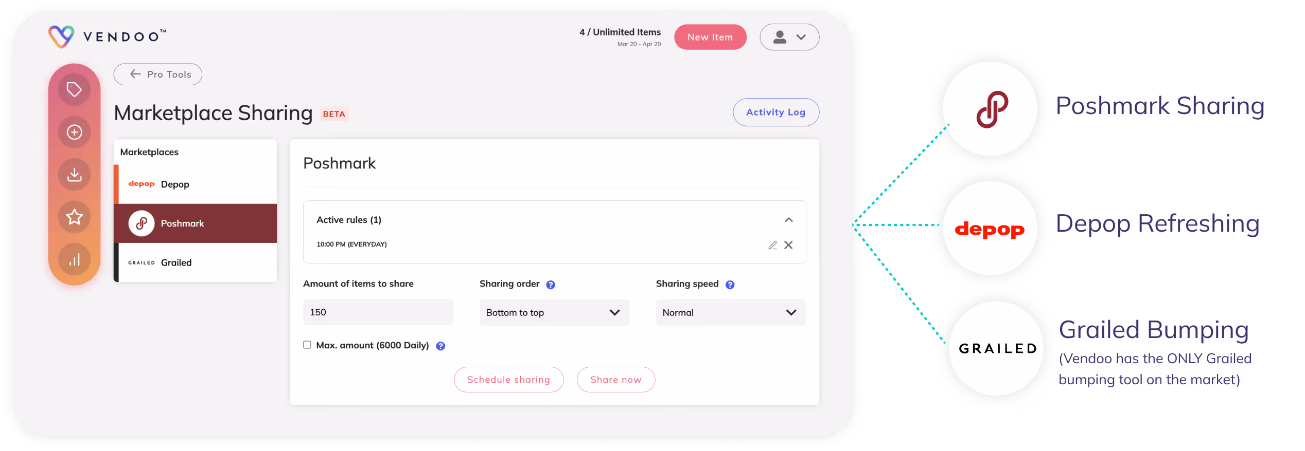 Vendoo Sharing feature lp hero image