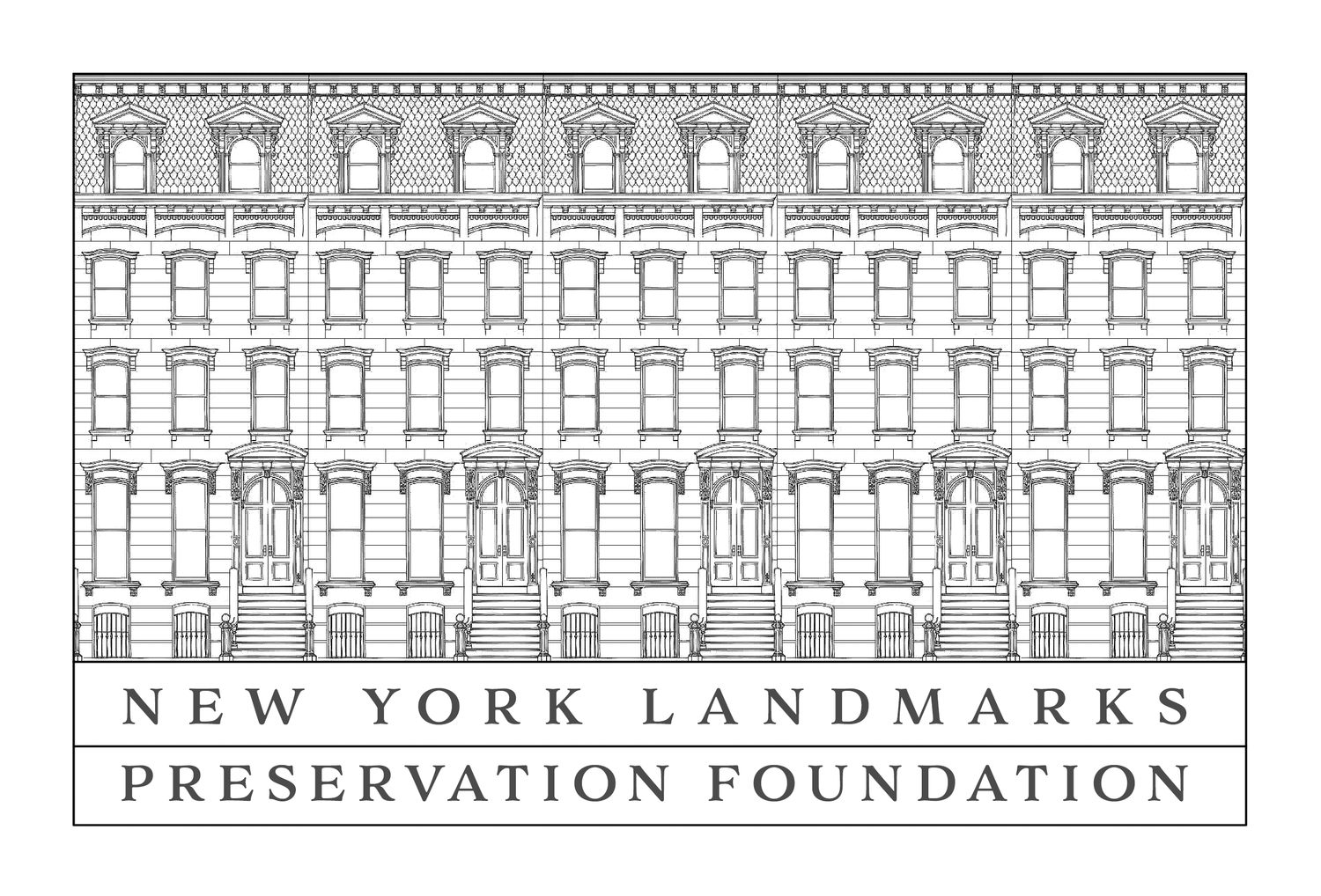 Image of New York Landmark Preservation Foundation logo which includes a black and white outline of an historic building facade. 