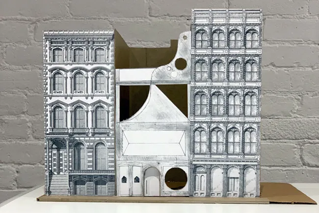 A photo of a student-build model of structures in New York's historic district of Soho, created during one of the Center for Architecture's Design Discovery programs.