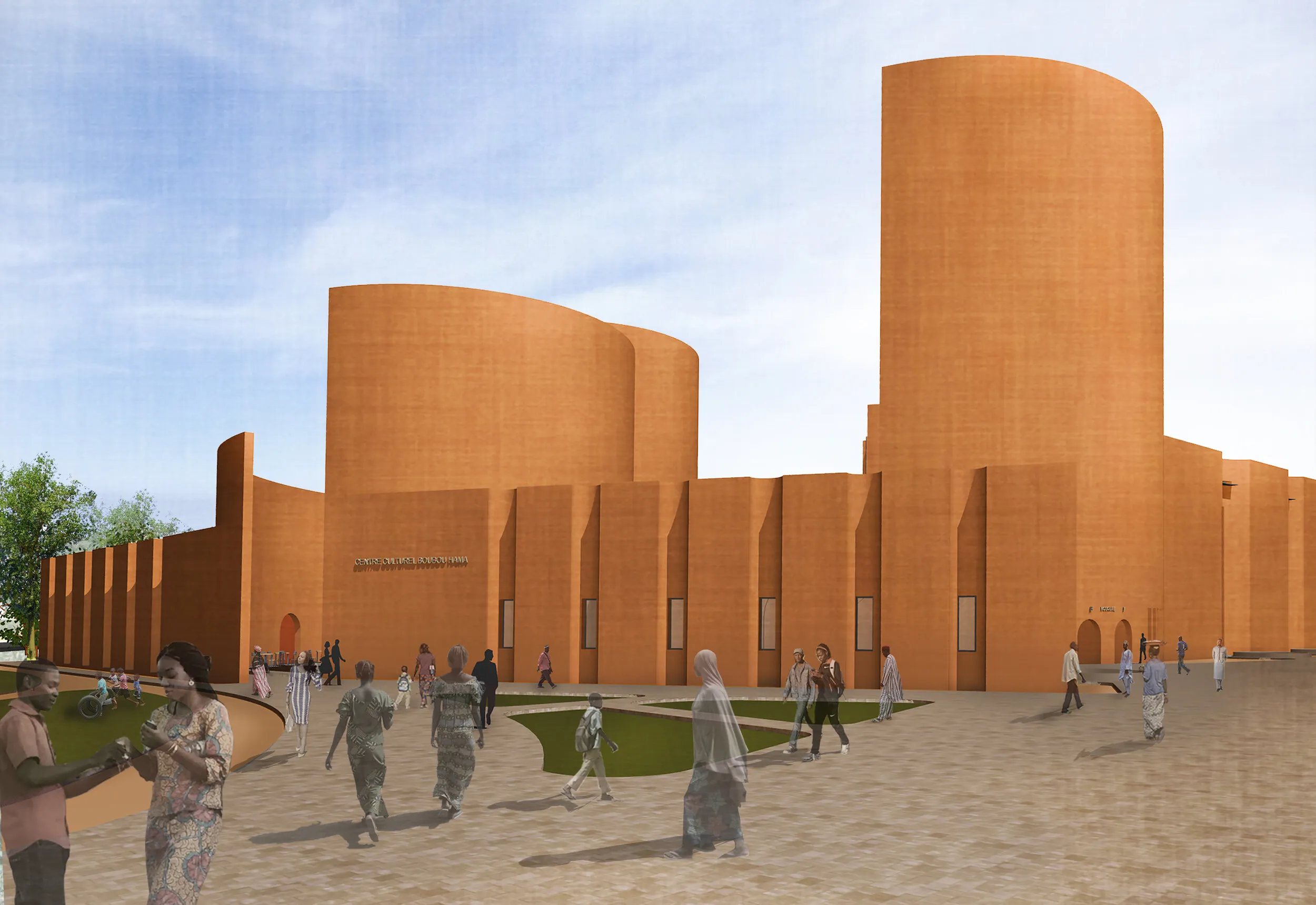 A rendering of the Niamey Cultural Center by atelier masōmī.