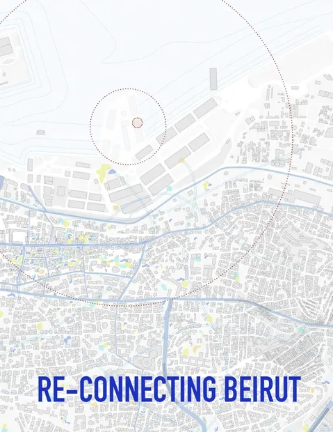 A map of Beirut with the text "Reconnecting Beirut" superimposed over it.
