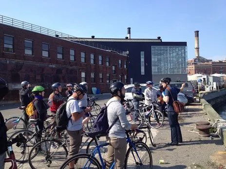 A photo of a bicycle tour at the Navy Yard.
