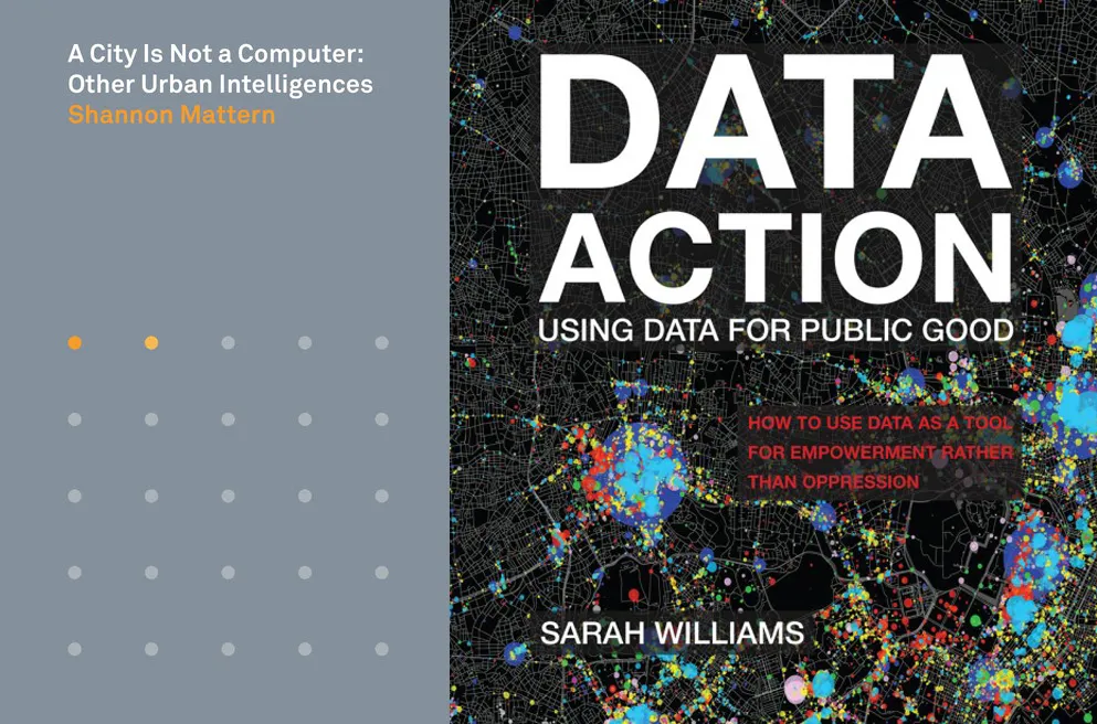 Two book covers next to each other. Grey and white design on the left, black with white text on the right. 