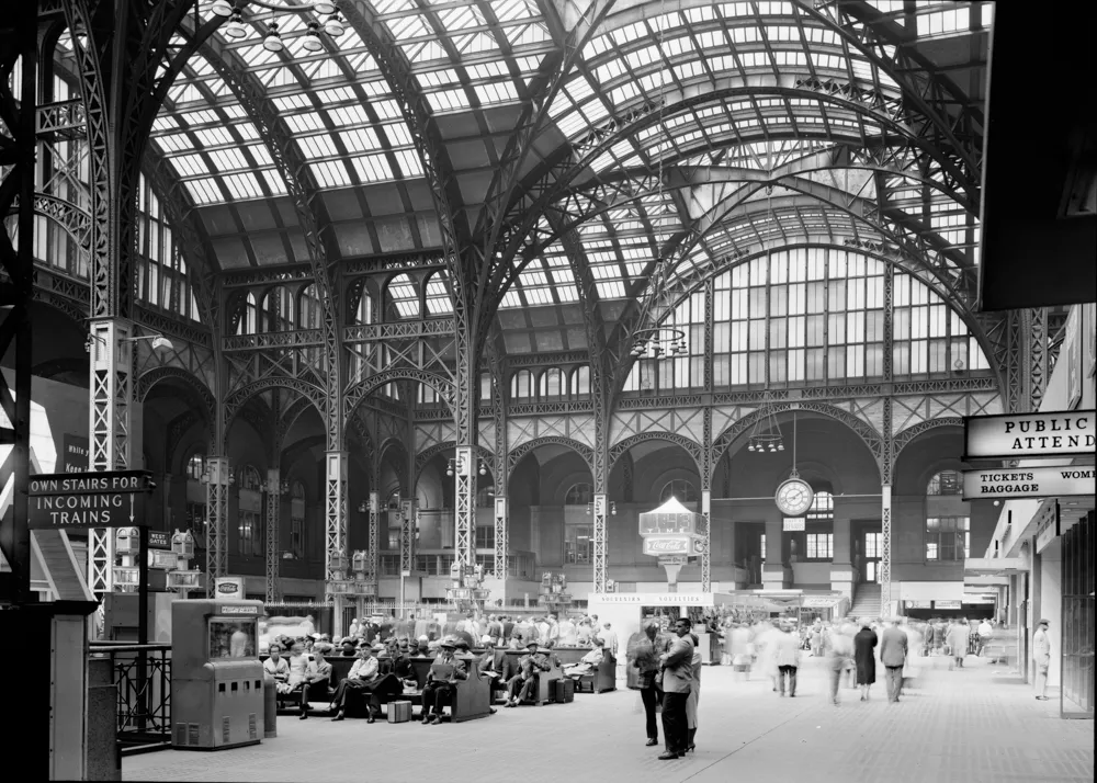 Historic black and white photo of Penn Station prior to its demolition.