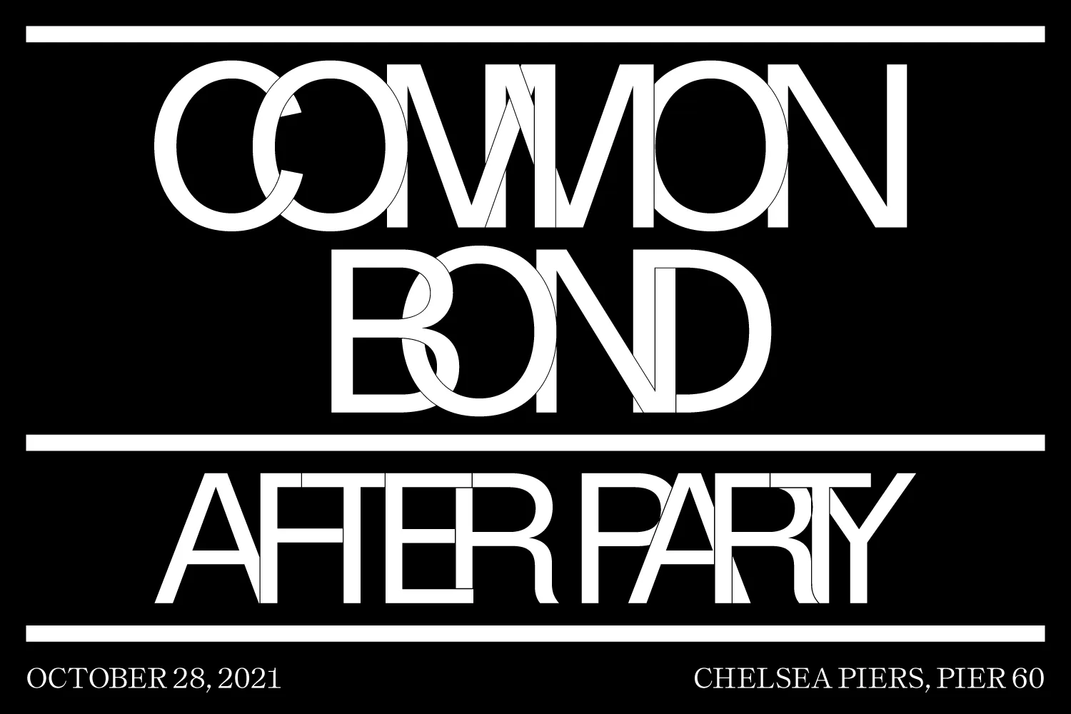 Black background with white text of 'common bond afterparty'