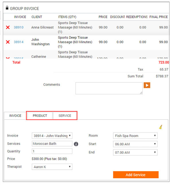 Add Product and Service Sales in a Group Bill