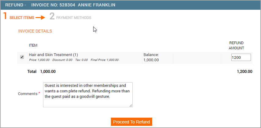 Refunf Invoice Page