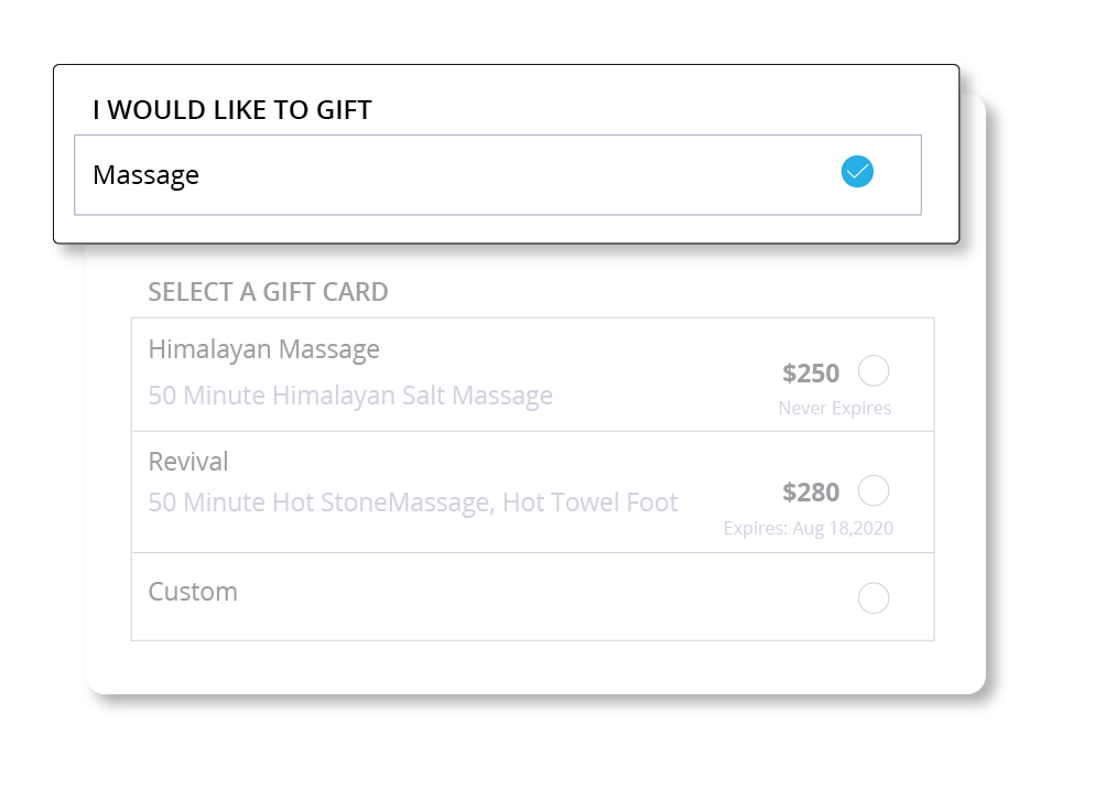 screenshot of how zenoti lets offering guests more with gift card enhancements