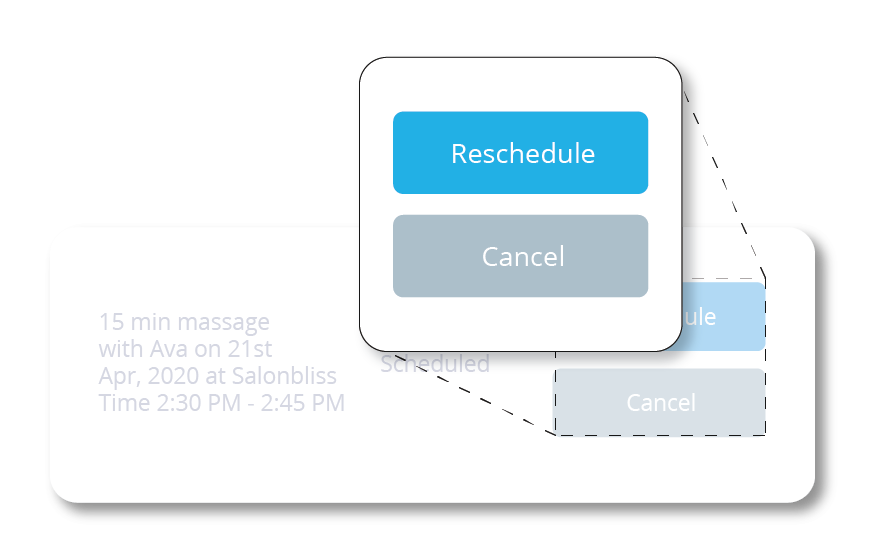 screenshot of how zenoti enables guests to reschedule appointments
