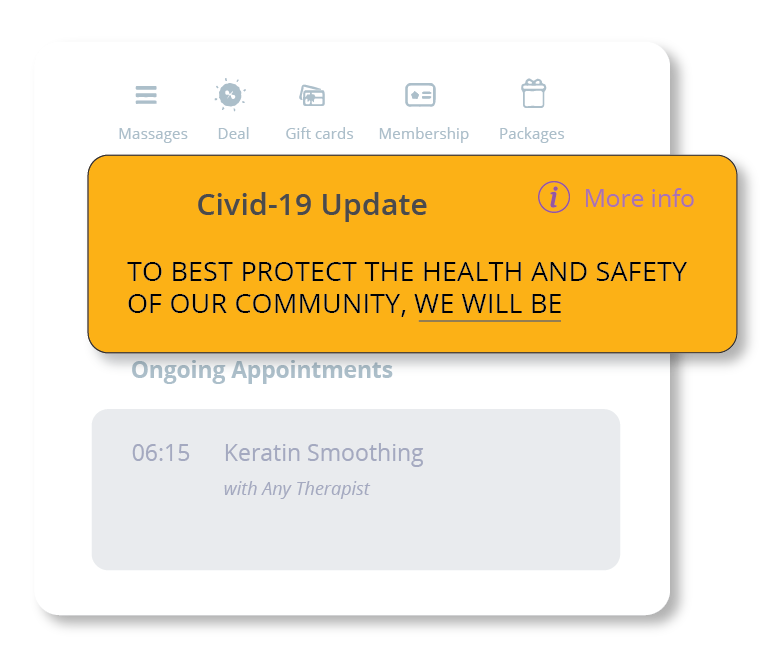 screenshot of using announcement banners with zenoti to keep customers informed
