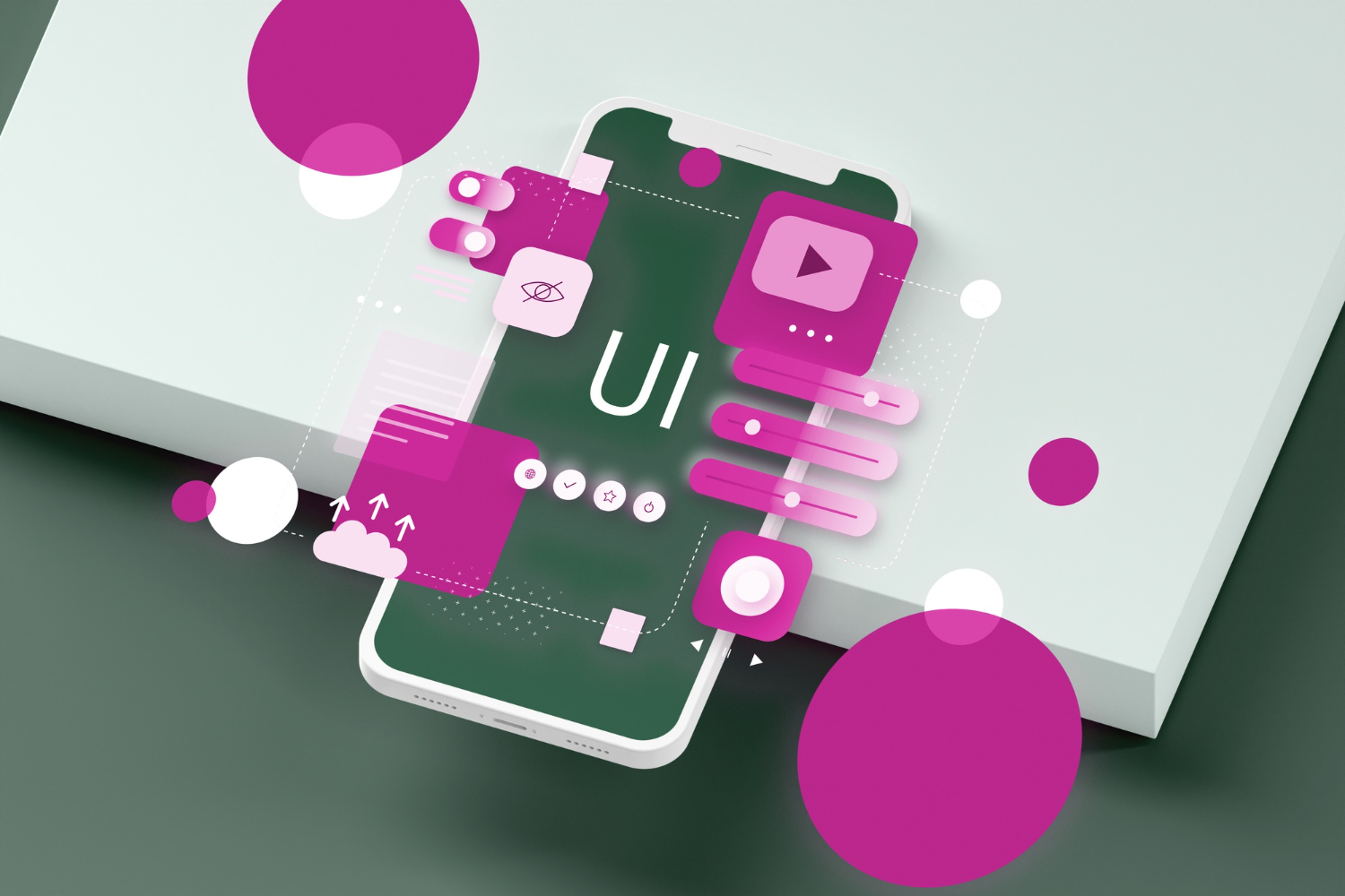 Makieta UX/UI aplikacji mobilnej – interfejs użytkownika z elementami nawigacji, ikonami i panelami, wizualizacja projektu w Figmie