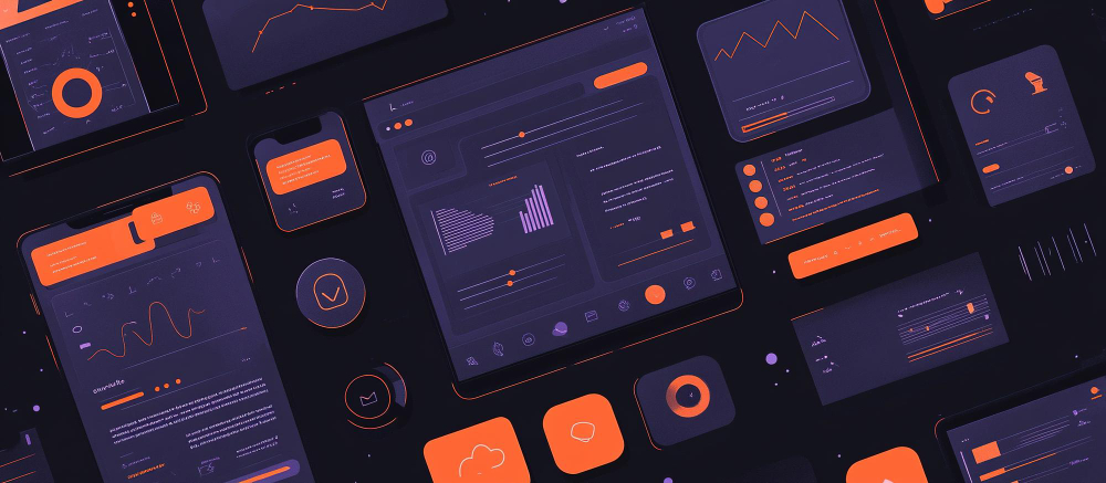 Nowoczesny prototyp aplikacji mobilnej w stylu dashboardu.