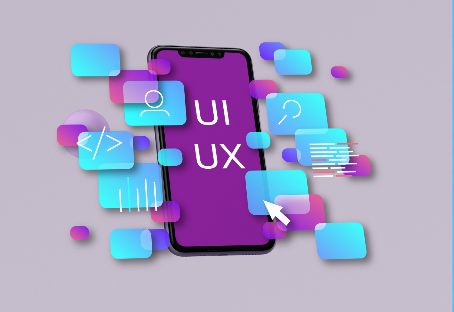 Kompozycja przedstawiająca proces tworzenia makiety UX/UI – od projektu po wdrożenie.