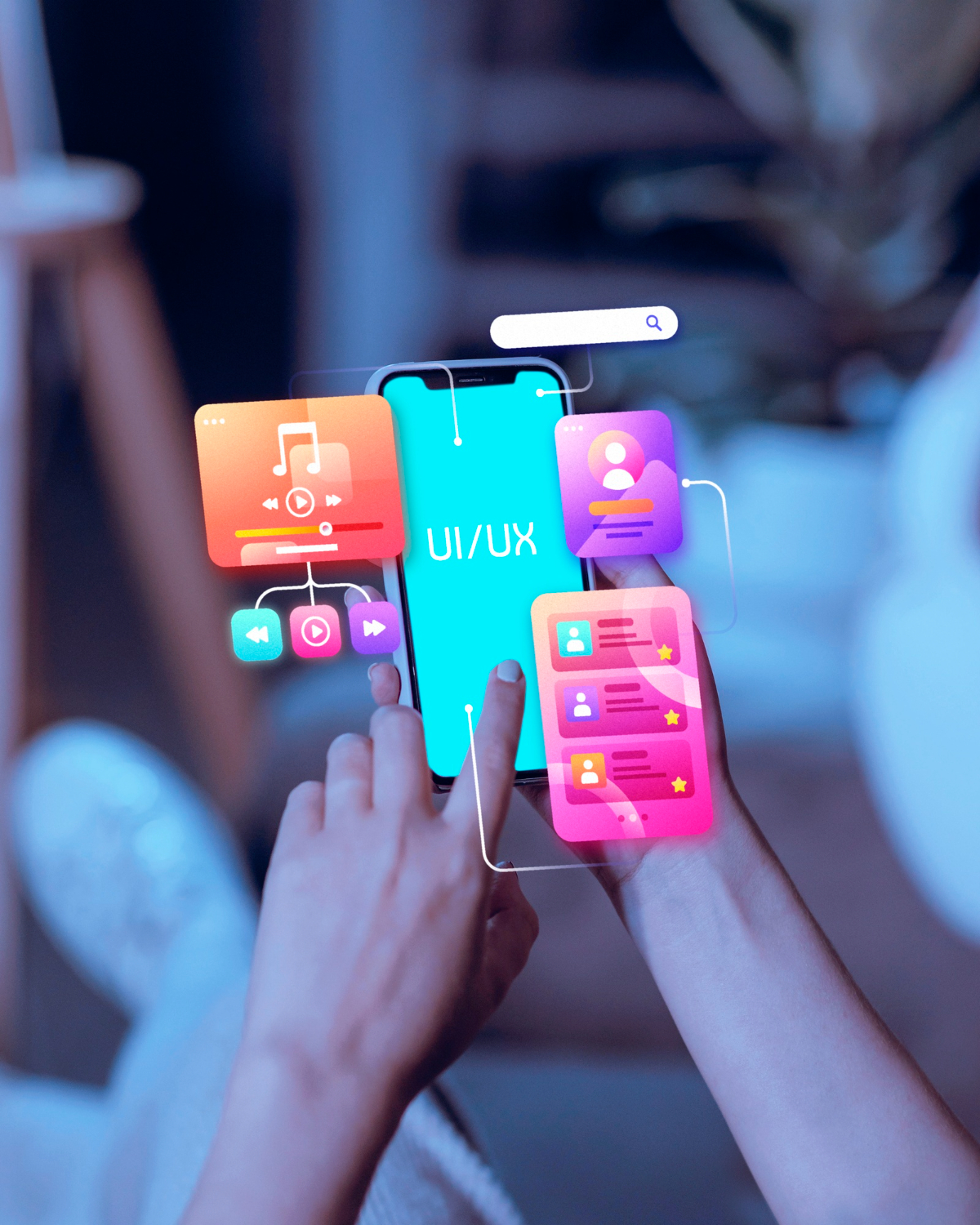 Projektant testujący makietę aplikacji z elementami UI/UX i komponentami design systemu.