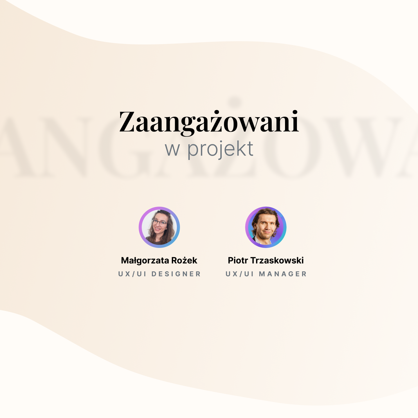 Zespół projektu Galeriao – prezentacja twórców makiety UX/UI: Małgorzaty Rożek i Piotra Trzaskowskiego.
