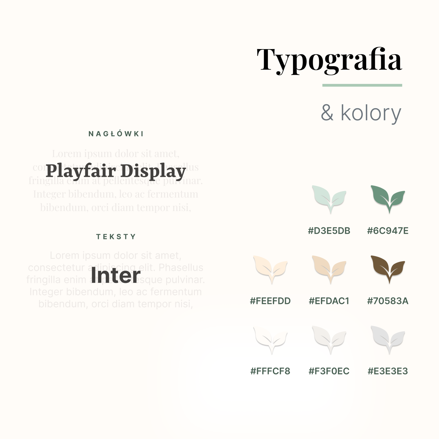 Typografia i paleta kolorów w projekcie makiety UX/UI Galeriao – naturalne barwy i nowoczesne fonty.