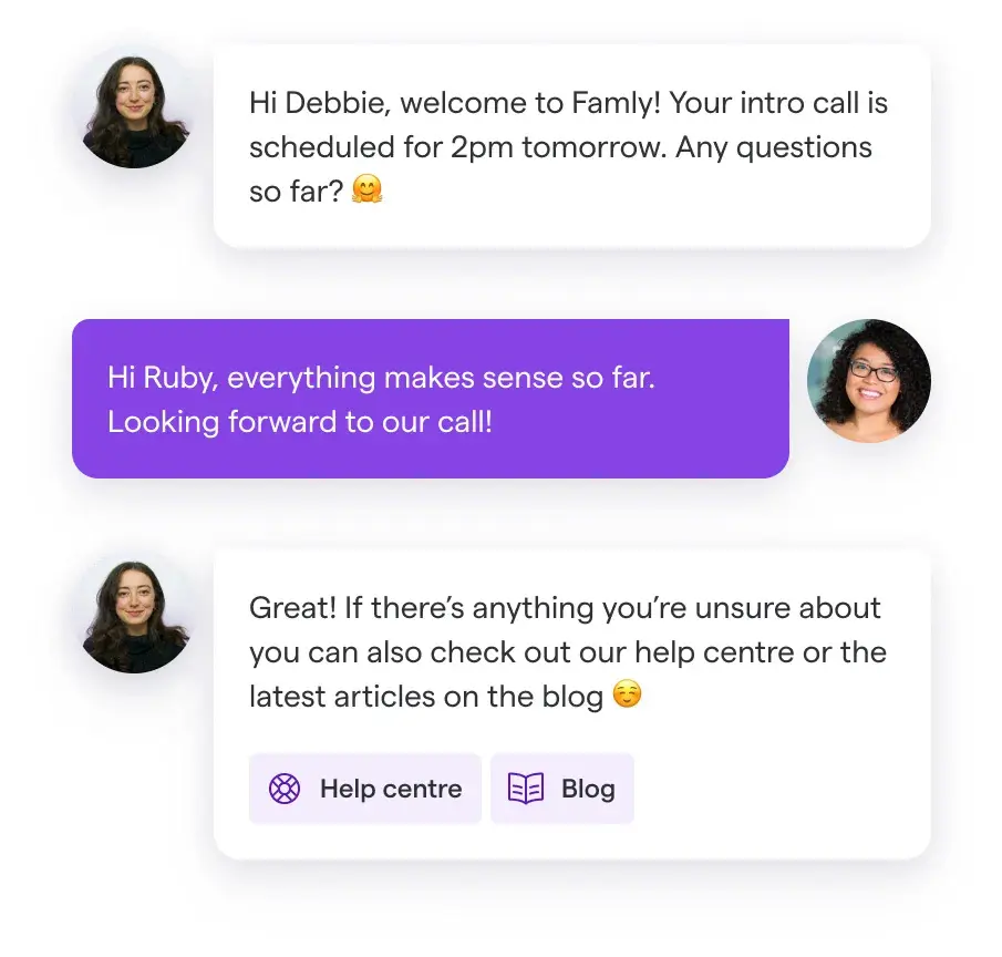A group of three chats bubbles with a purple background.