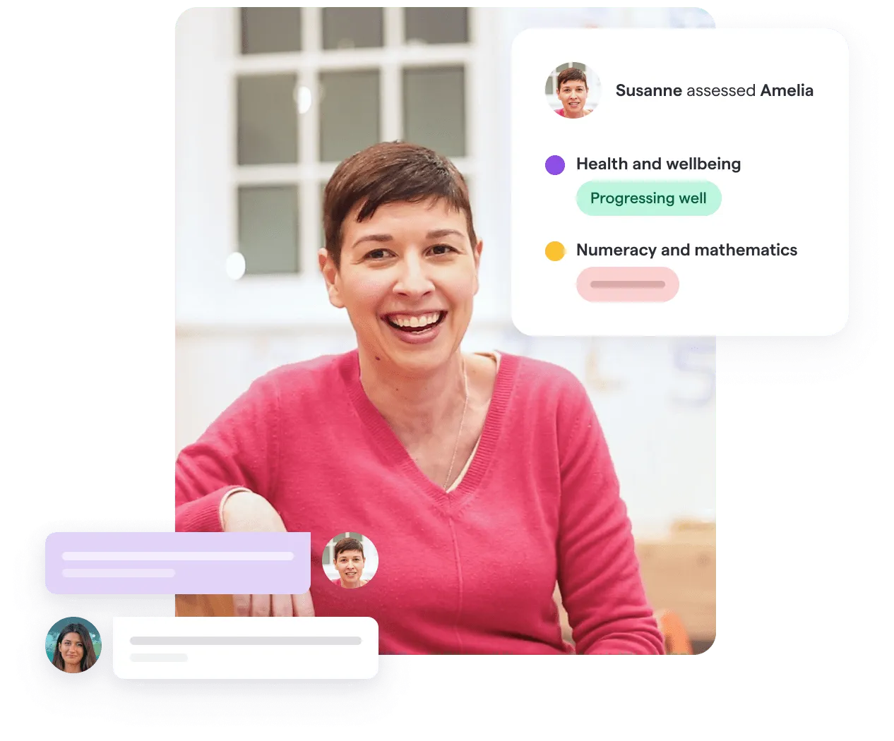 a woman smiling and holding a laptop
