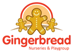 Logo with a large smiling gingerbread man flanked by two smaller gingerbread figures and the text 'Gingerbread Playgroup'.