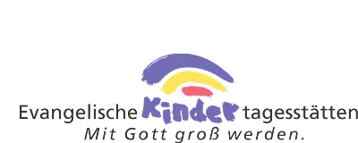 Logo mit einem violetten und gelben Bogen, unter dem sich ein rotes Oval befindet, das an einen stilisierten Regenbogen erinnert. Darunter steht das Wort „Kinder“ in violetter Schrift auf schwarzem Hintergrund.
