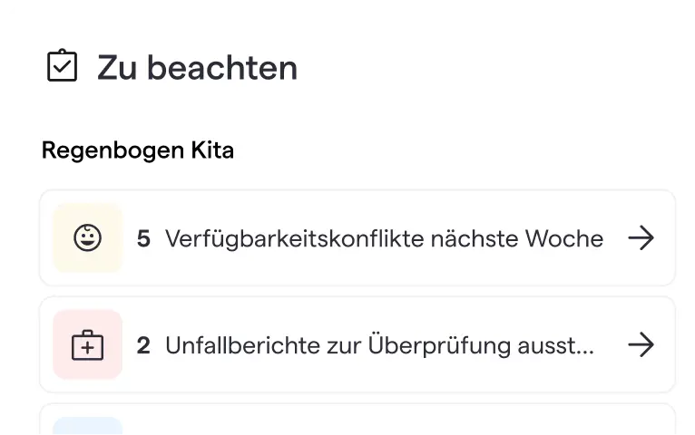 Eine Benachrichtigungsliste zeigt den Status von drei Personen an. Rolf Willi ist nicht mehr krank (Regenbogensymbol, aktualisiert vor 5 Minuten). Emily Müller ist krank (aktualisiert vor 1 Stunde) und Finn Keller hat am Freitag, den 5.9.25, frei (Aktualisierungszeit nicht sichtbar). Ein Cursor zeigt auf Rolfs Status.