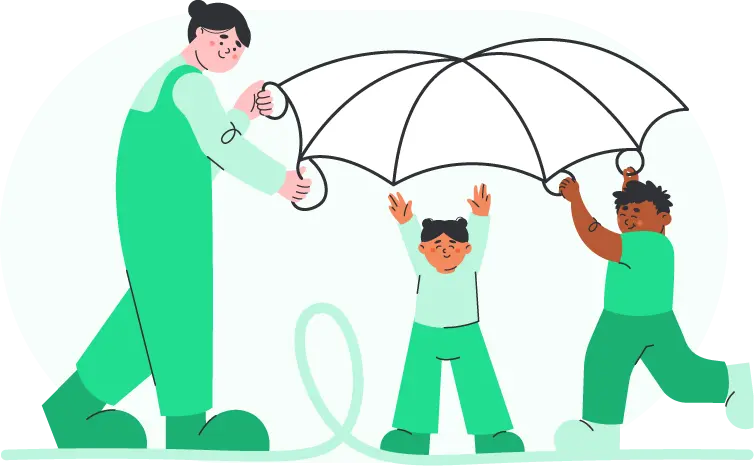 illustration af børnehavepersonale, der leger med børn