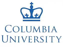 Columbia University logo featuring a blue crown above the university name in blue capital letters.