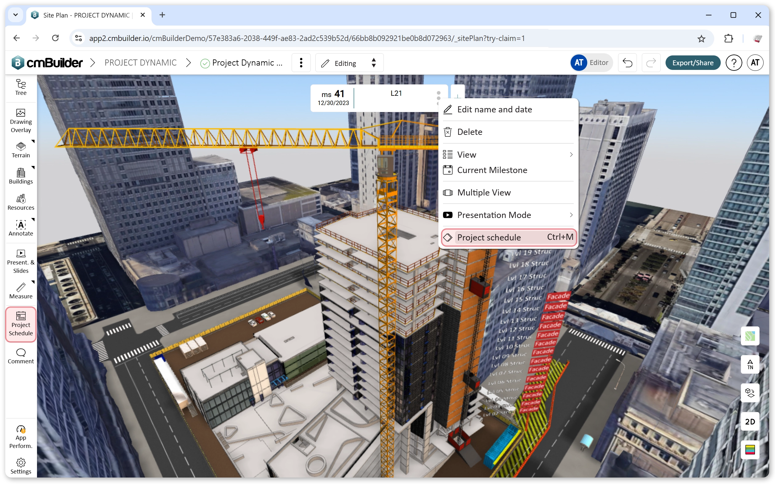 Create detailed milestones and schedule your scenario using cmBuilder.io