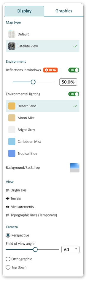 Change graphic display and rendering settings in cmBuilder.io