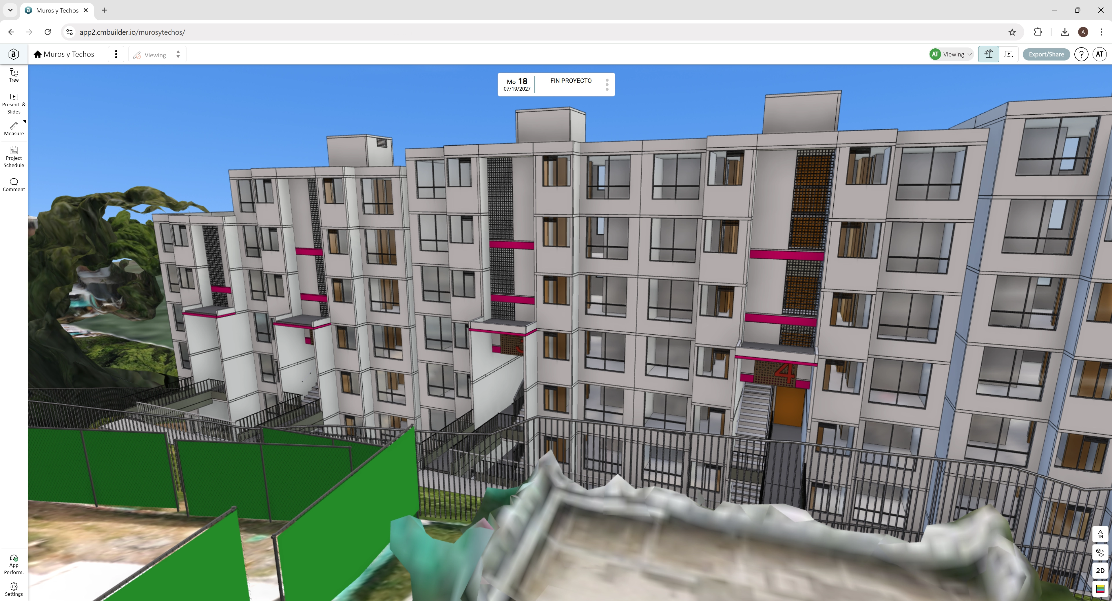 Site logistics and 4D planning by Muros y Techos using cmBuilder.io platform