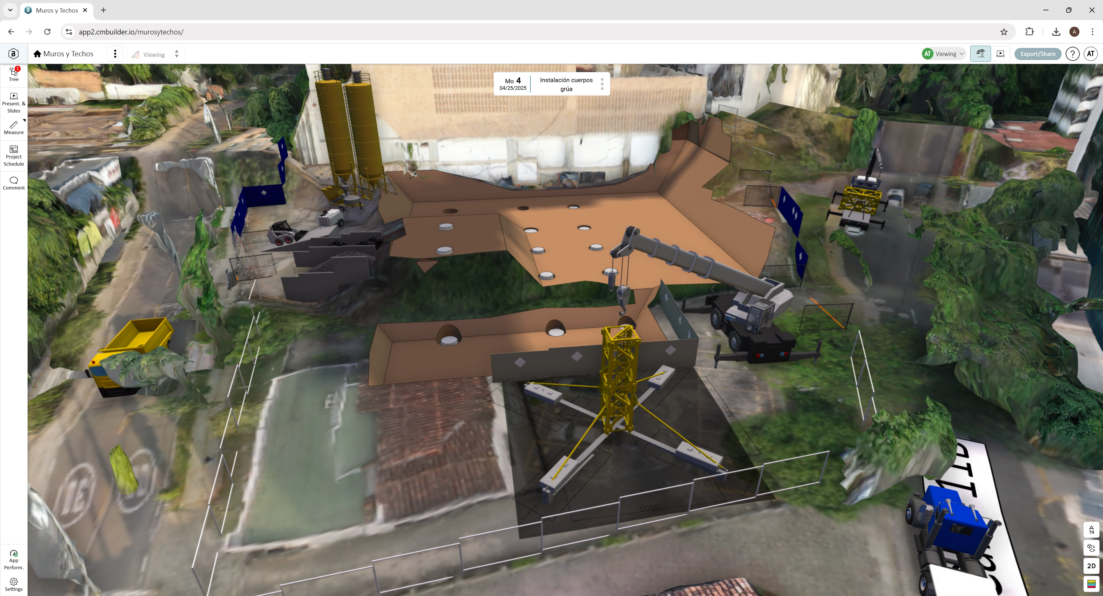 Site logistics and 4D planning by Muros y Techos using cmBuilder.io platform