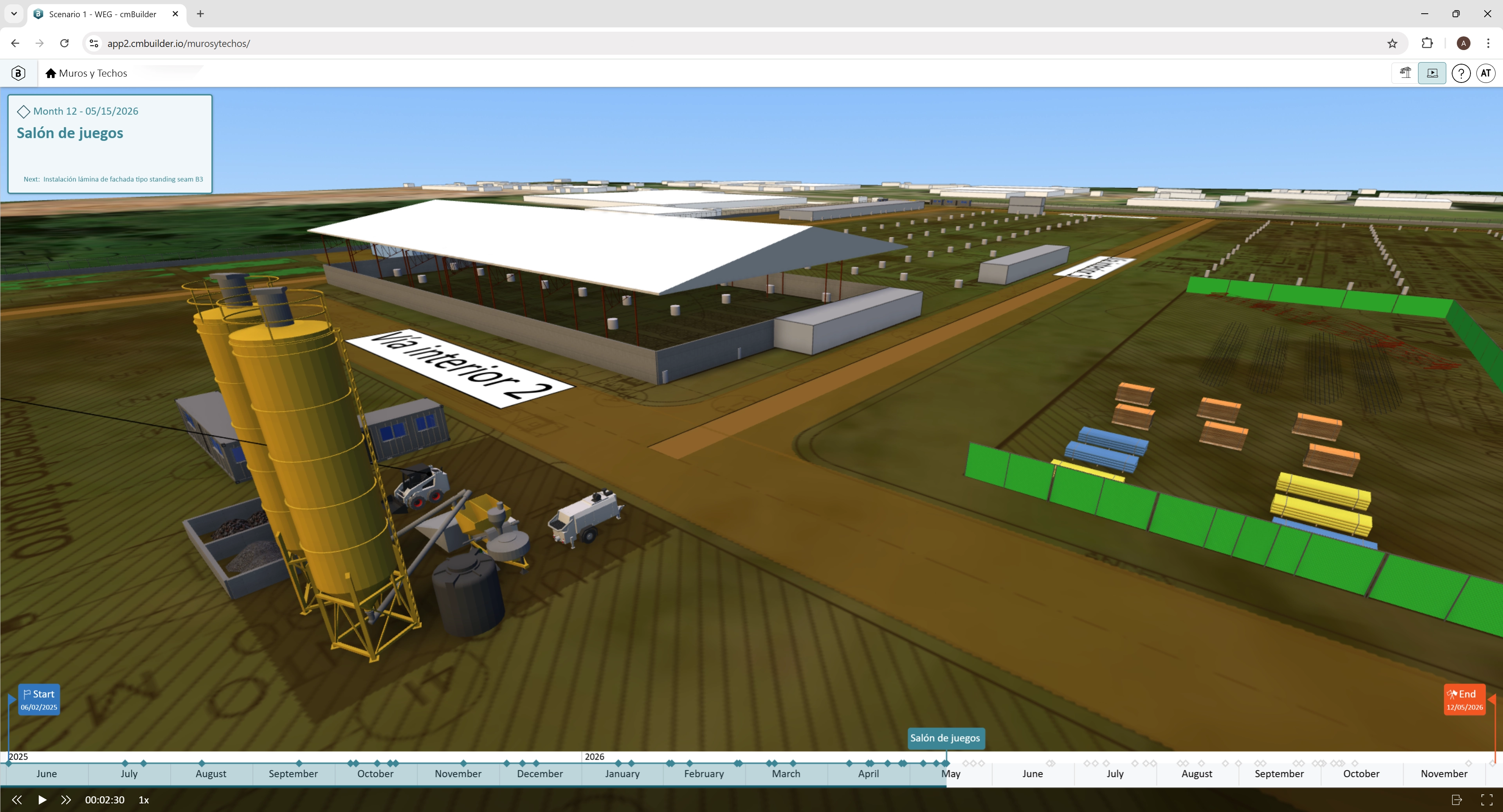Site logistics and 4D planning by Muros y Techos using cmBuilder.io platform
