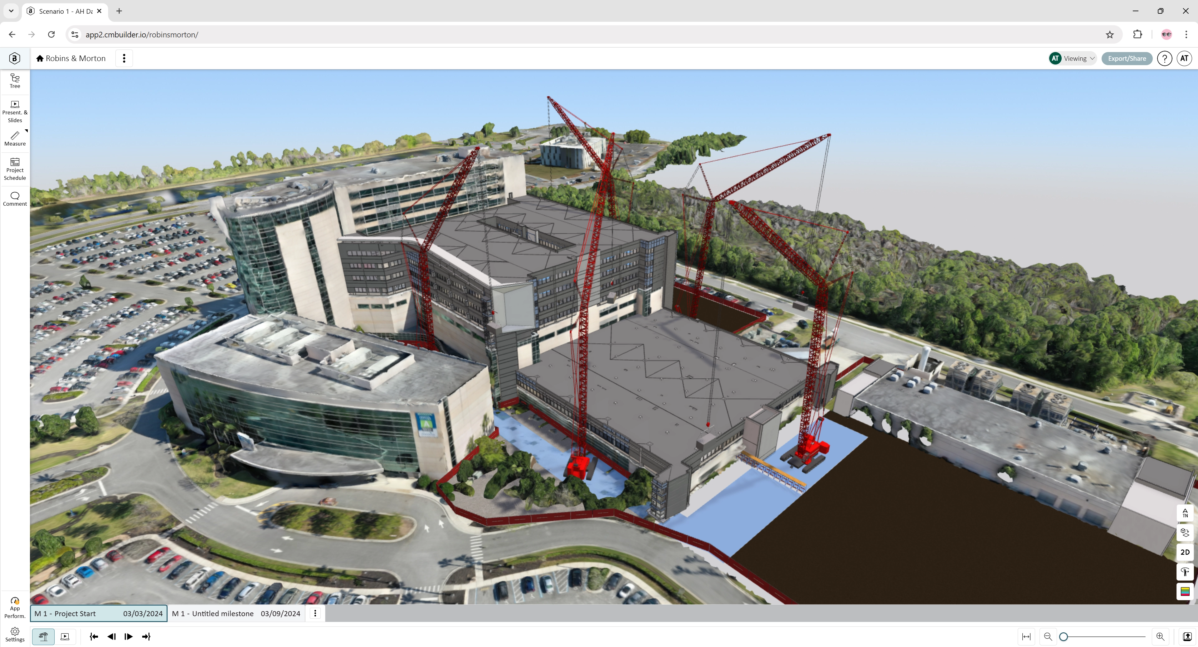 project by Robins & Morton using cmBuilder.io platform for 4D planning and site logistics