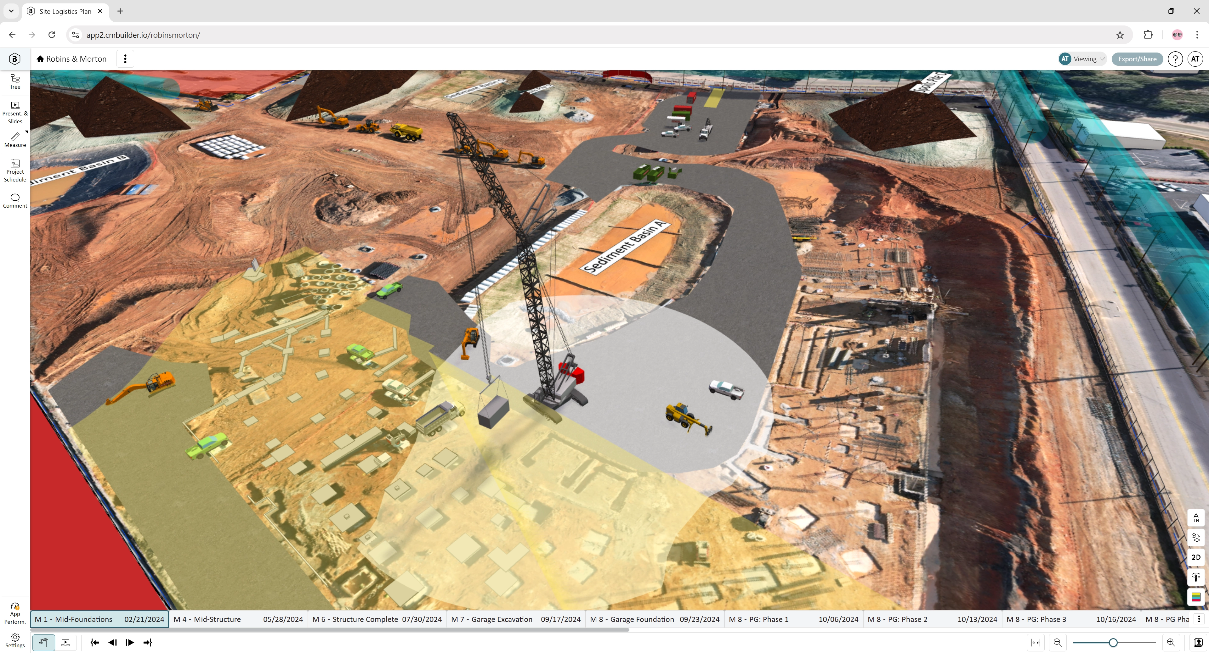 project by Robins & Morton using cmBuilder.io platform for 4D planning and site logistics