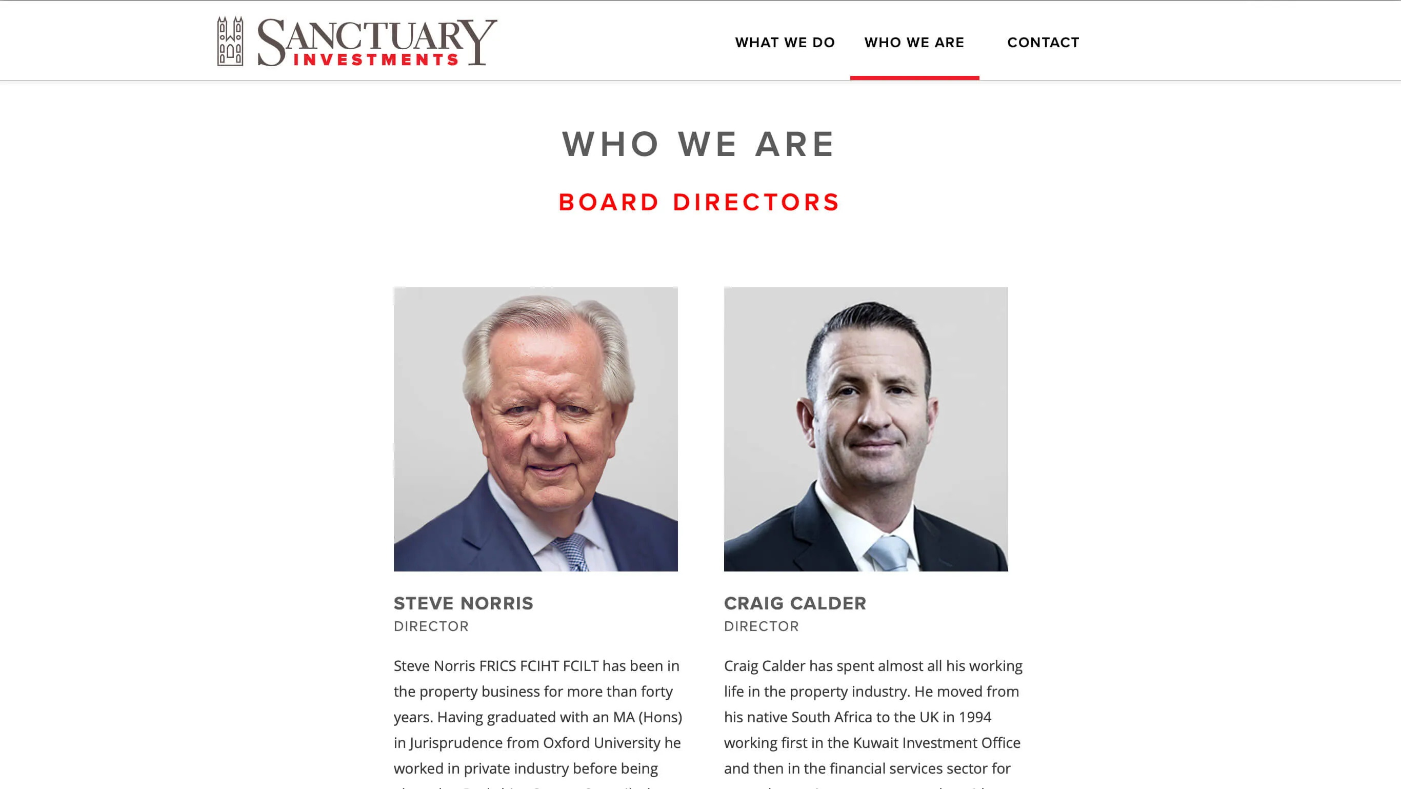 Sanctuary Investments website directors section