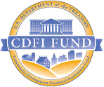 CDFI Fund logo with U.S. Department of the Treasury text and building icon.