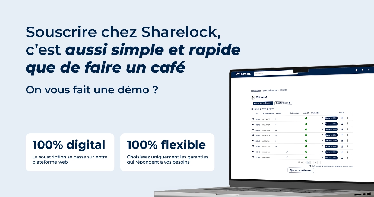 Souscription une assurance vélo chez Sharelock c'est aussi simple et rapide que 