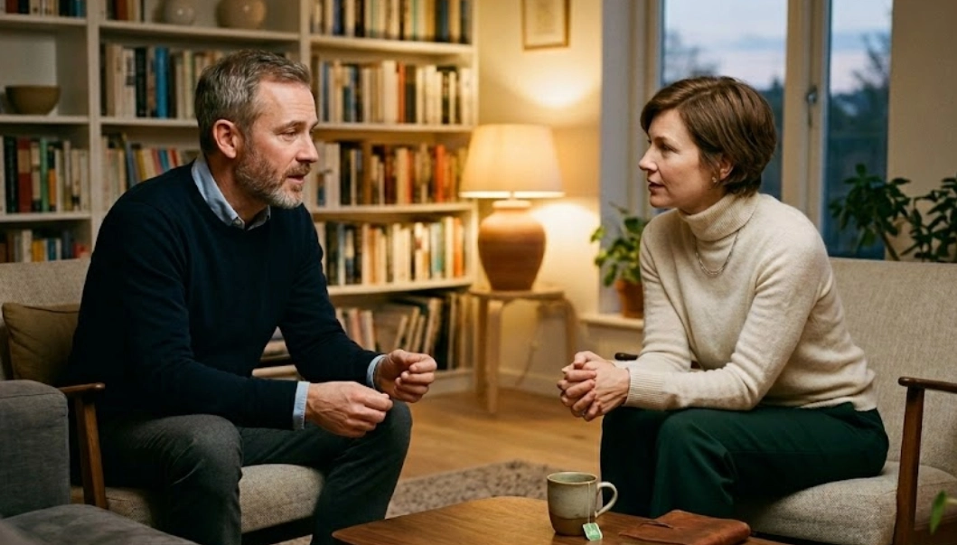 couple laying on a bed looking at each other