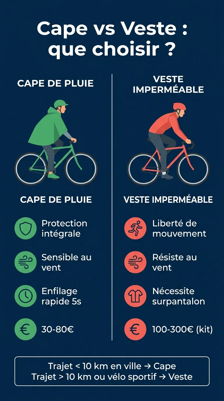 Infographie comparant cape de pluie vélo et veste imperméable