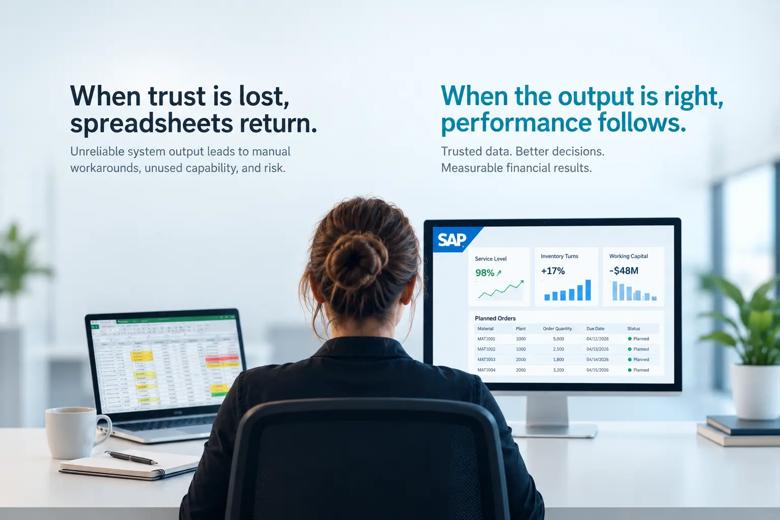 SAP user adoption, spreadsheet workarounds, master data accuracy, planning system credibility, SAP governance