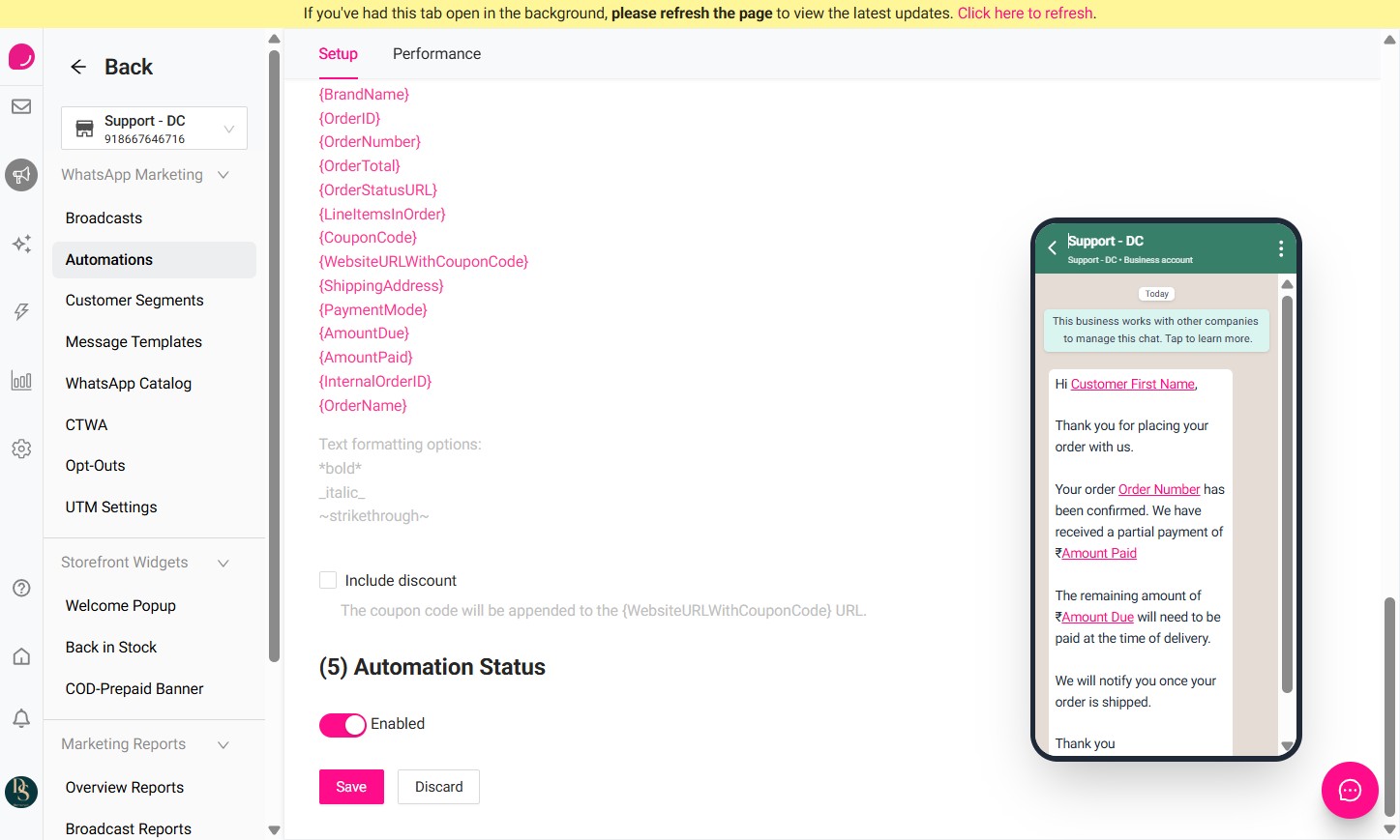 Enable the automation and click Save.