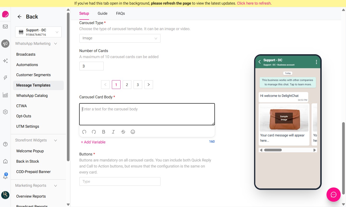 [[For every card, add the ]]**[[Carousel Card Body]]**[[ text. Use the card numbers to switch between each carousel card.]]