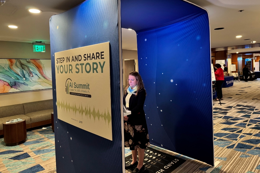 Attendee recording an authentic video story using the AI StoryBooth