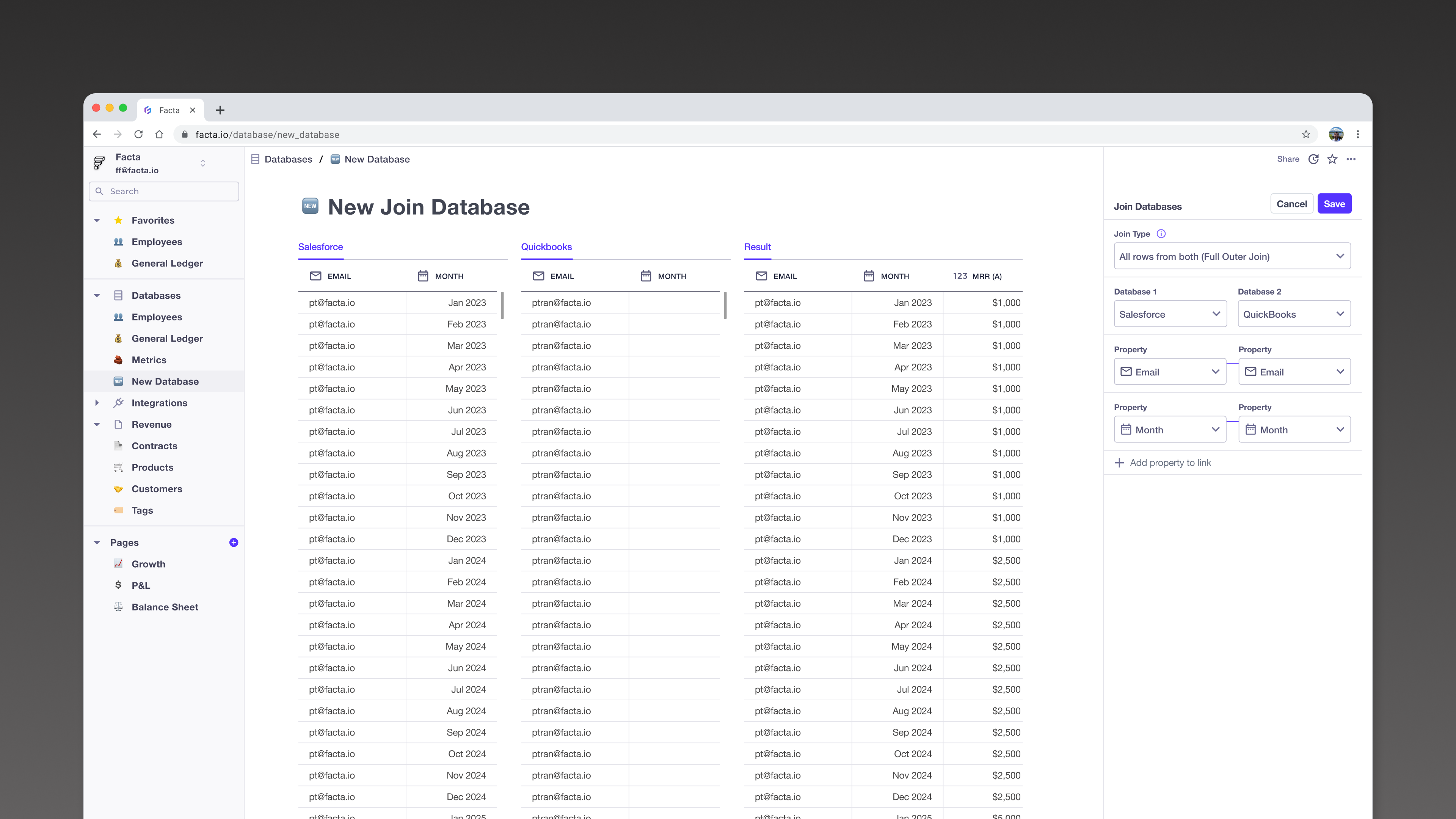 Facta join database concept