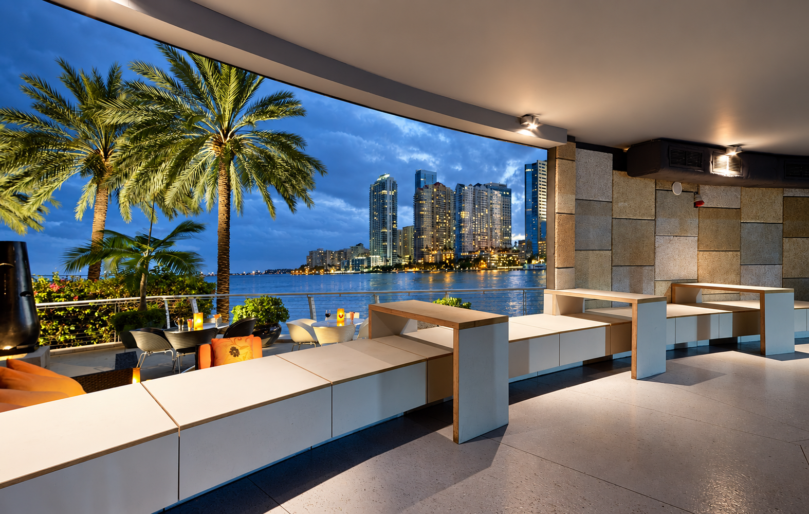 Sharpened waterfront terrace photograph from the Rhino Flex homepage