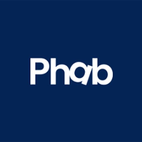 Phab logo with white text on a dark blue background. The letters ‘h’ and ‘a’ are connected in a stylised design.