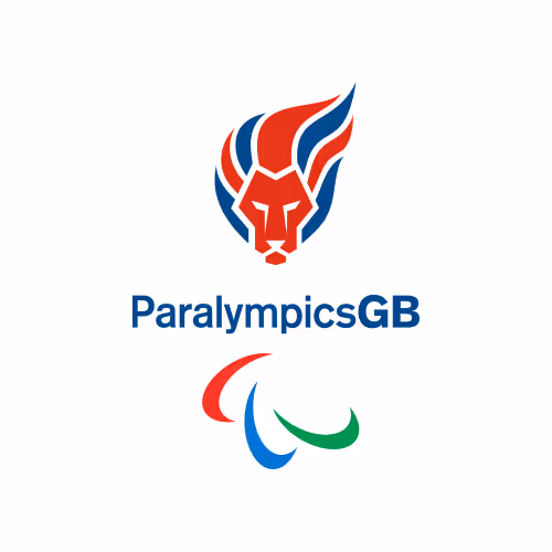The ParalympicsGB logo featuring a stylised red, blue, and white lion’s head above the text “ParalympicsGB” in blue, with “GB” in bold. Below the text are the three Paralympic Agitos in red, blue, and green. The background is white.