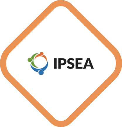 Logo for IPSEA featuring three stylized human figures in orange, green, and blue forming a circular shape, with the text “IPSEA” in bold black letters to the right.