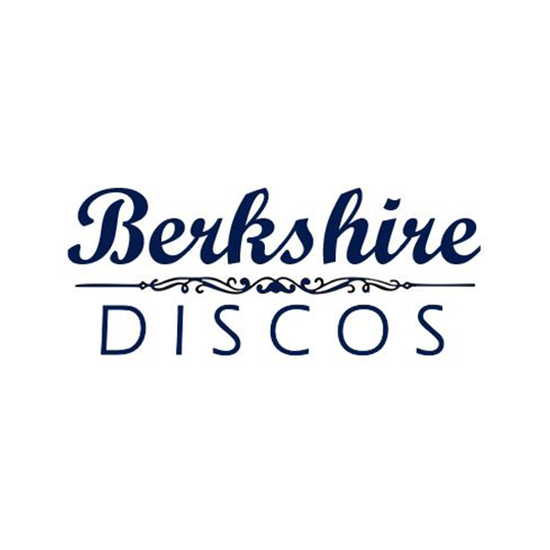Logo for Berkshire Discos featuring the word “Berkshire” in a decorative navy-blue script font above “DISCOS” in spaced uppercase letters, separated by an ornate horizontal flourish on a light gray background
